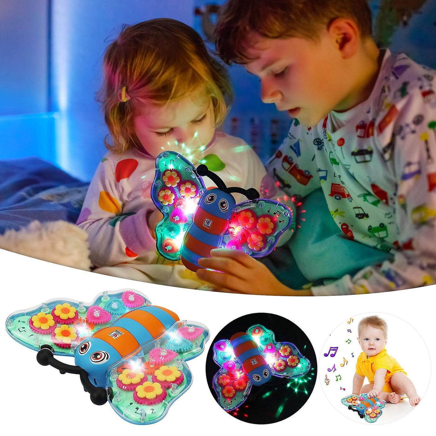 Electric Gear Butterfly Music Light Rotation Toy