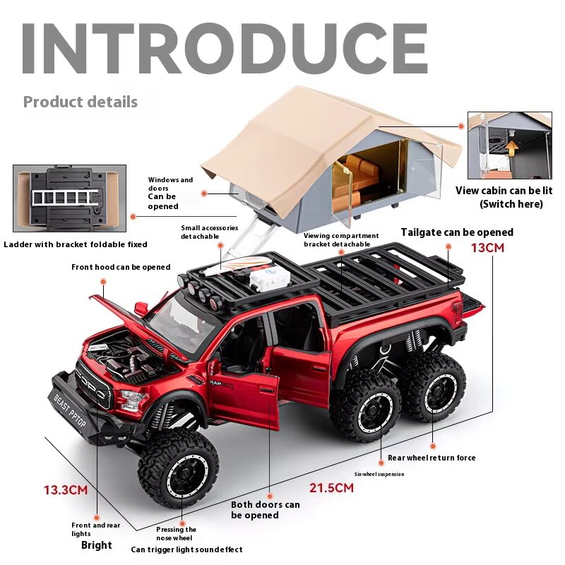 Diecast Model Ford Beast Raptor F150 Camping RV 1/24