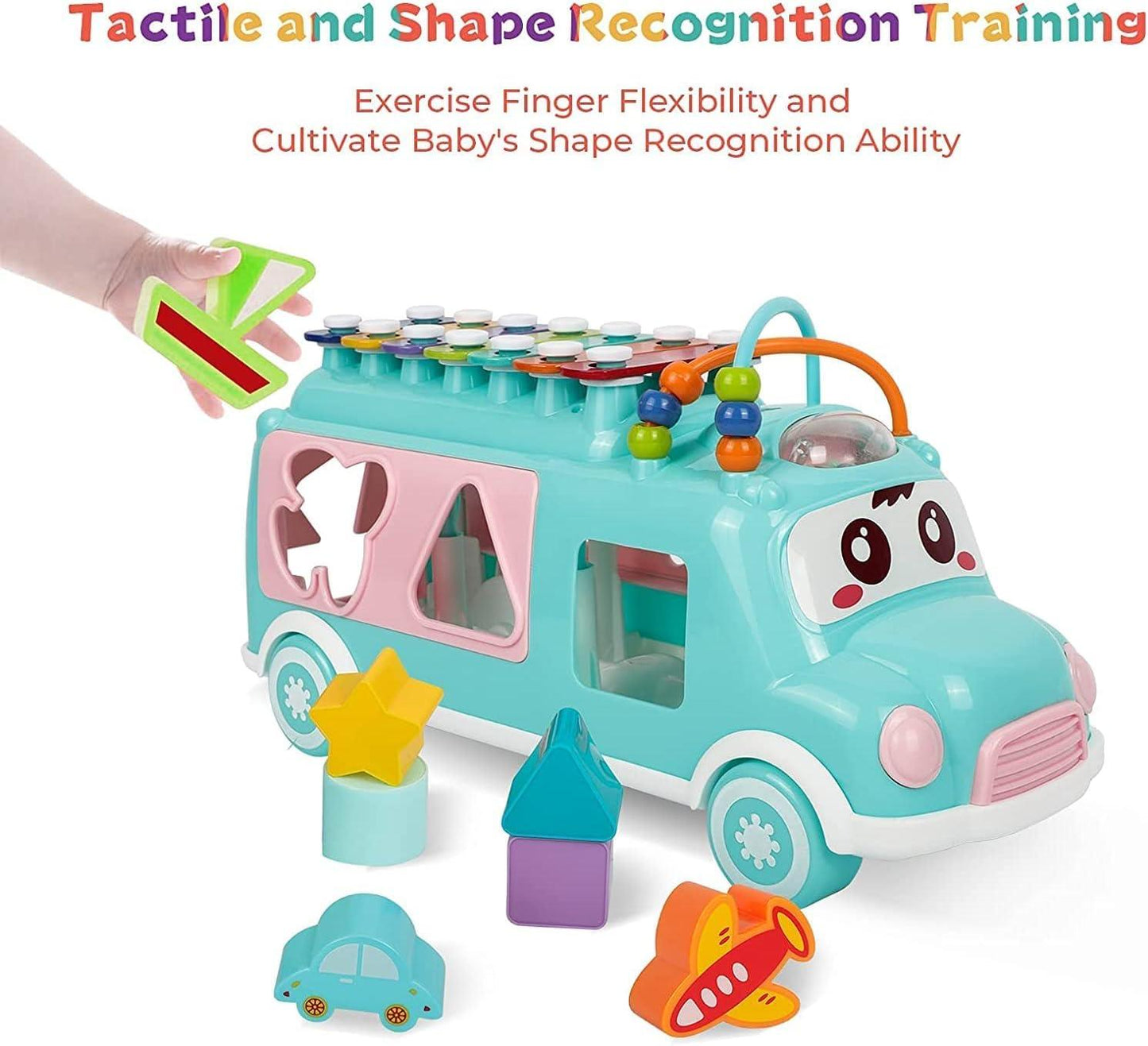 Multifunctional Rainbow Color Xylophone School Bus Toy