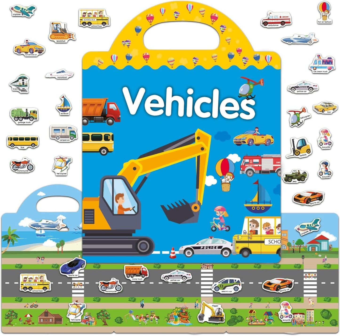 Fun Learning Reusable Sticker Book For Kids (Vehicles)