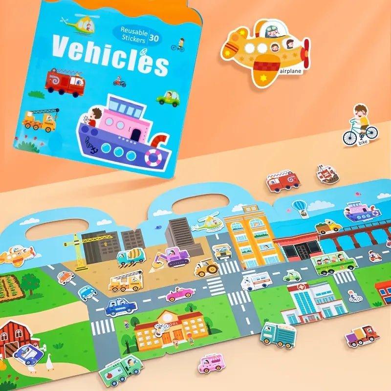 Fun Learning Reusable Sticker Book For Kids (Vehicles)