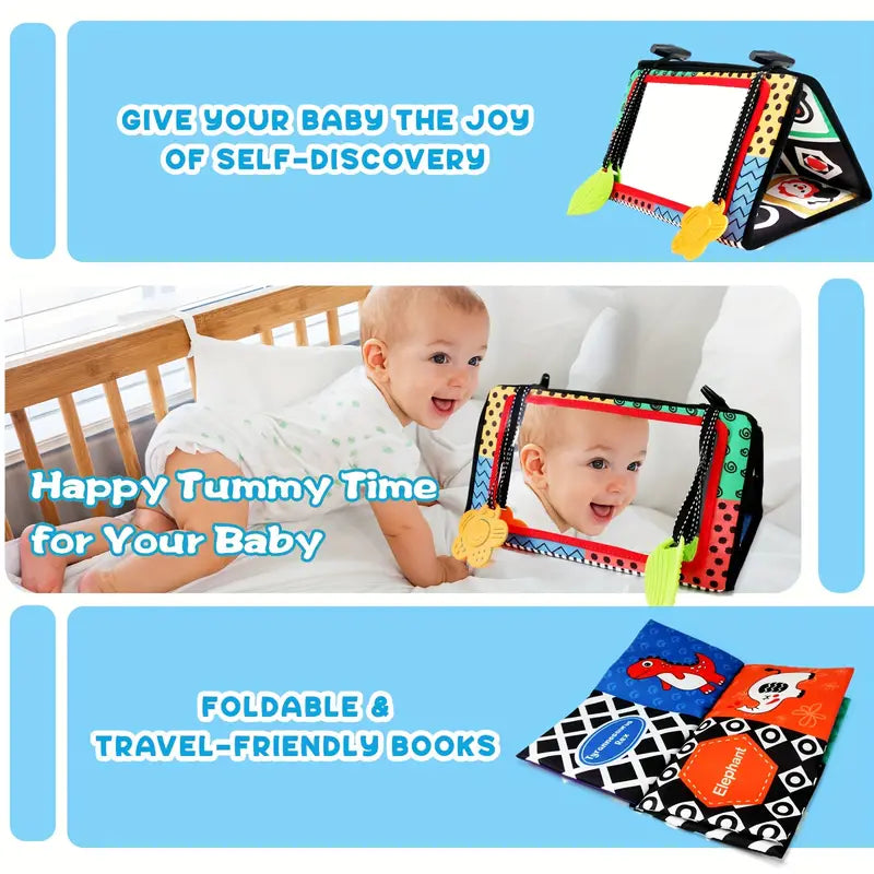 Tummy Time Mirror Sensory Cloth Book For Toddler