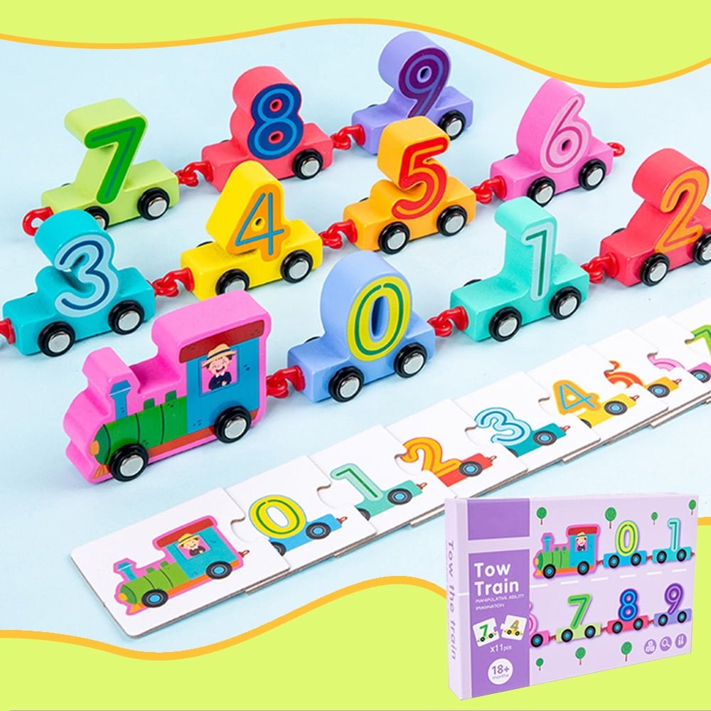 Interactive Wooden Montessori Train With Puzzles