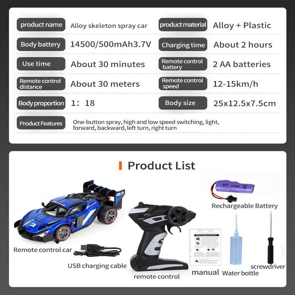 Alloy Spray Remote Control Car Drift 2.4G High‑Speed